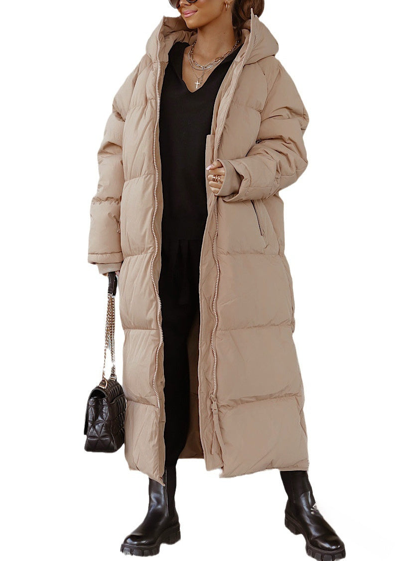 Hooded Solid Color Long Casual Zip Coat - Bellarte Enchanté Hooded Solid Color Long Casual Zip Coat
